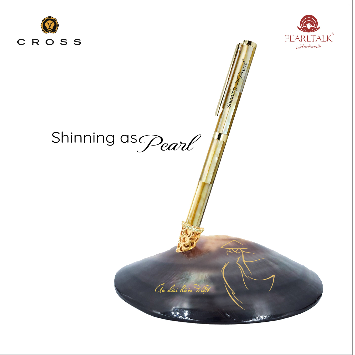 Combo bút Pearltalk form 01 màu vàng South sea – Đế cắm bút Tahiti