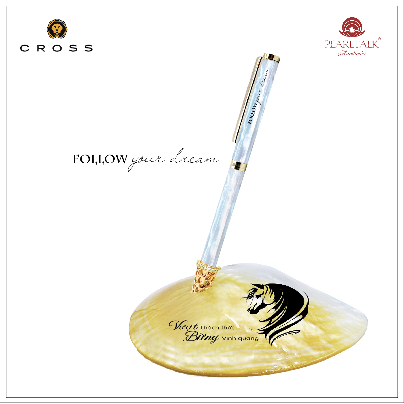 Combo bút Pearltalk form 01 màu trắng Akoya – Đế cắm bút South sea